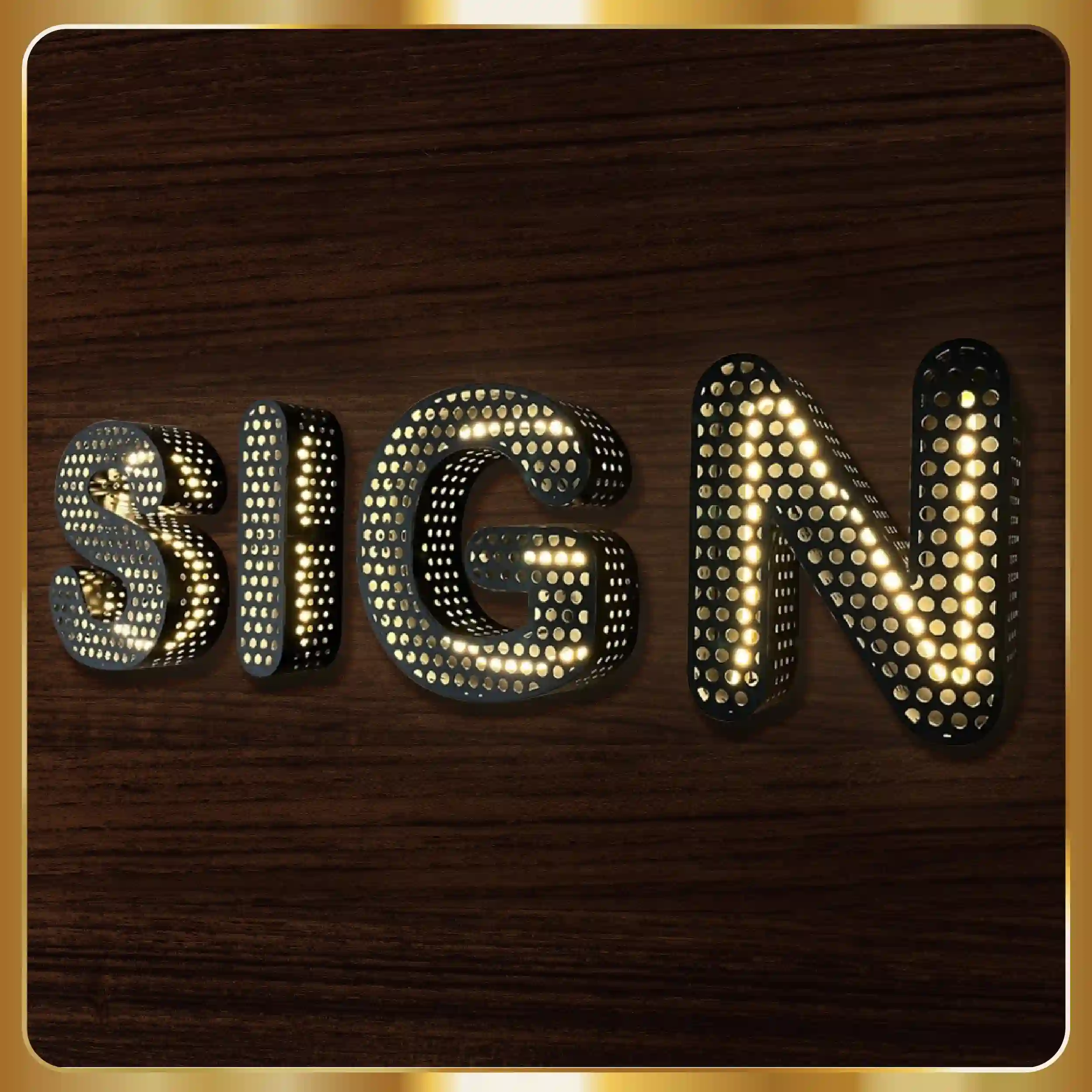 led sign with gold lettering on a black background.